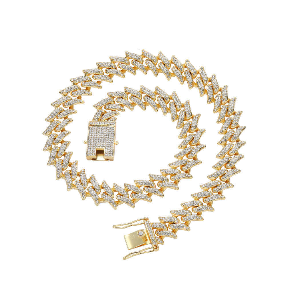 new 16mm necklace with small thorns cuban chain two rows of dia spikes hip-hop men's Bg bracelet