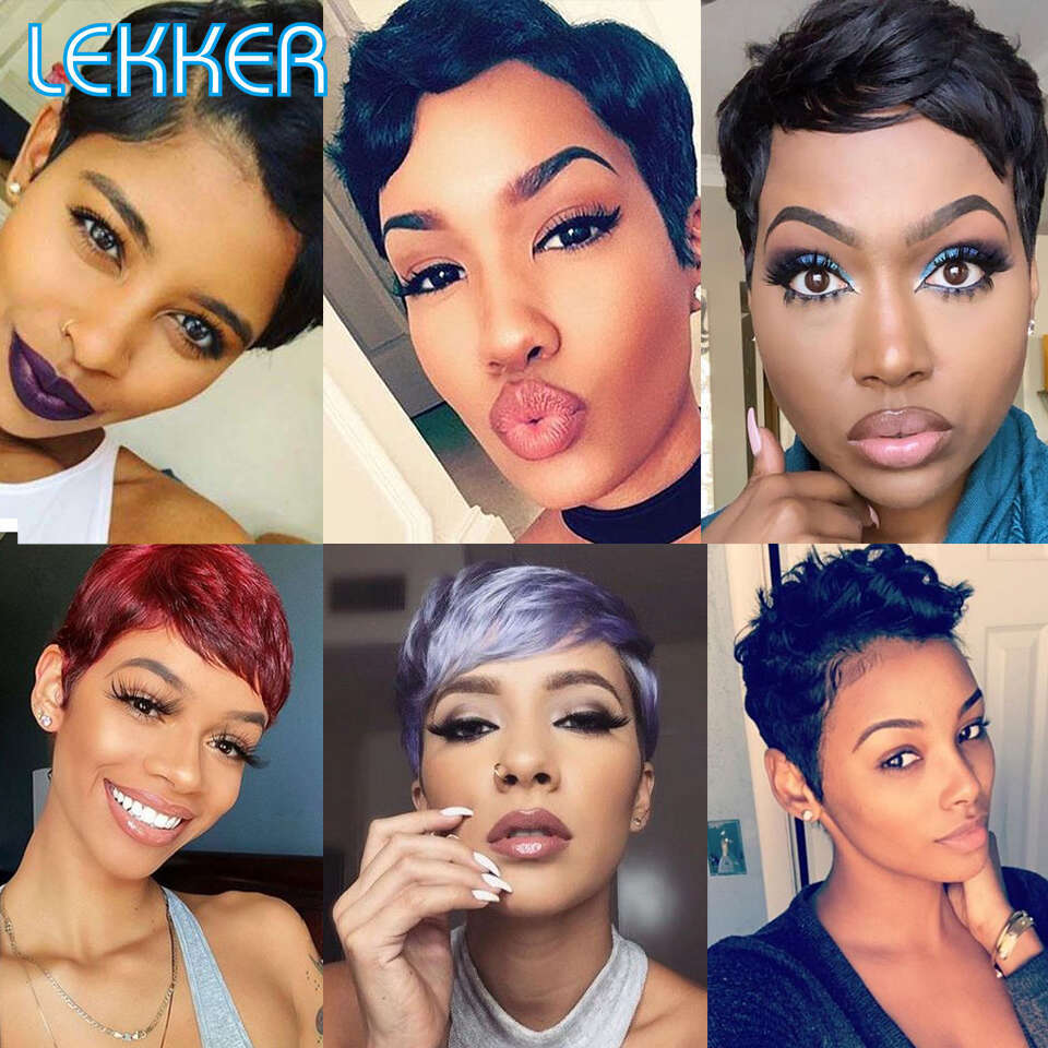 Lekker Ready To Wear Short Pixie Cut 13X6x1 Side Part Lace Front Human For Women Glueless Brazilian Remy Hair Bob Wigs