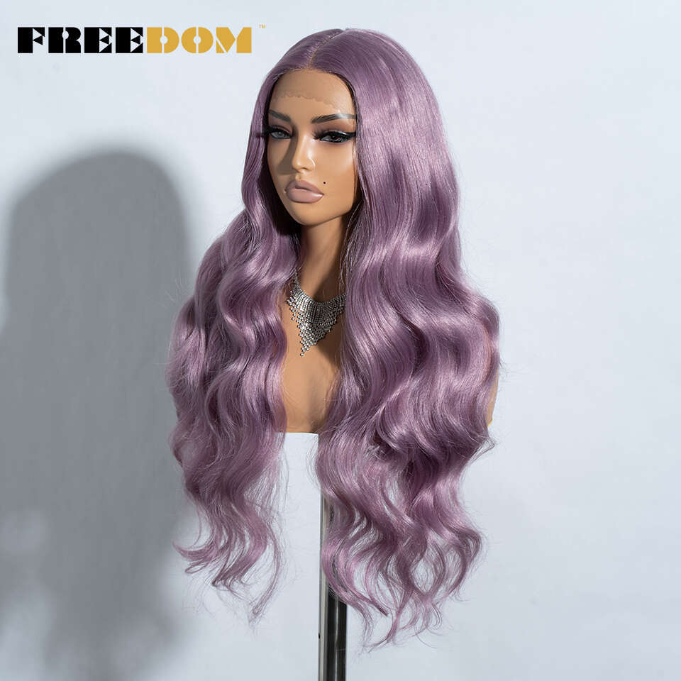 FREEDOM Synthetic Front Wigs For Women 30" Body Wavy Long T Part Lace Ombre Blonde Ginger Blue Cosplay Wig