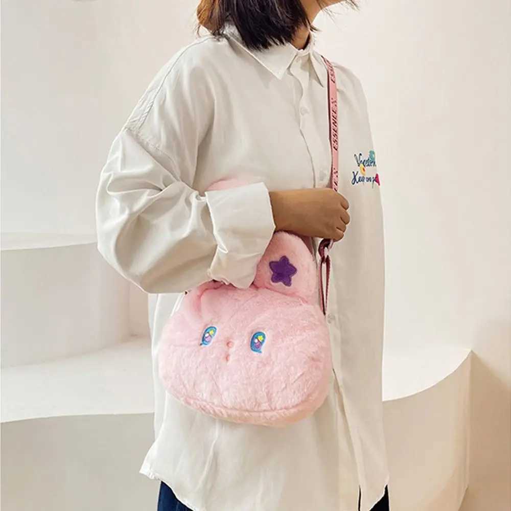 Cute cat print womens small plush shoulder bag sheepskin fabric cross body bag womens zipper wallet mobile phone handbag W240813