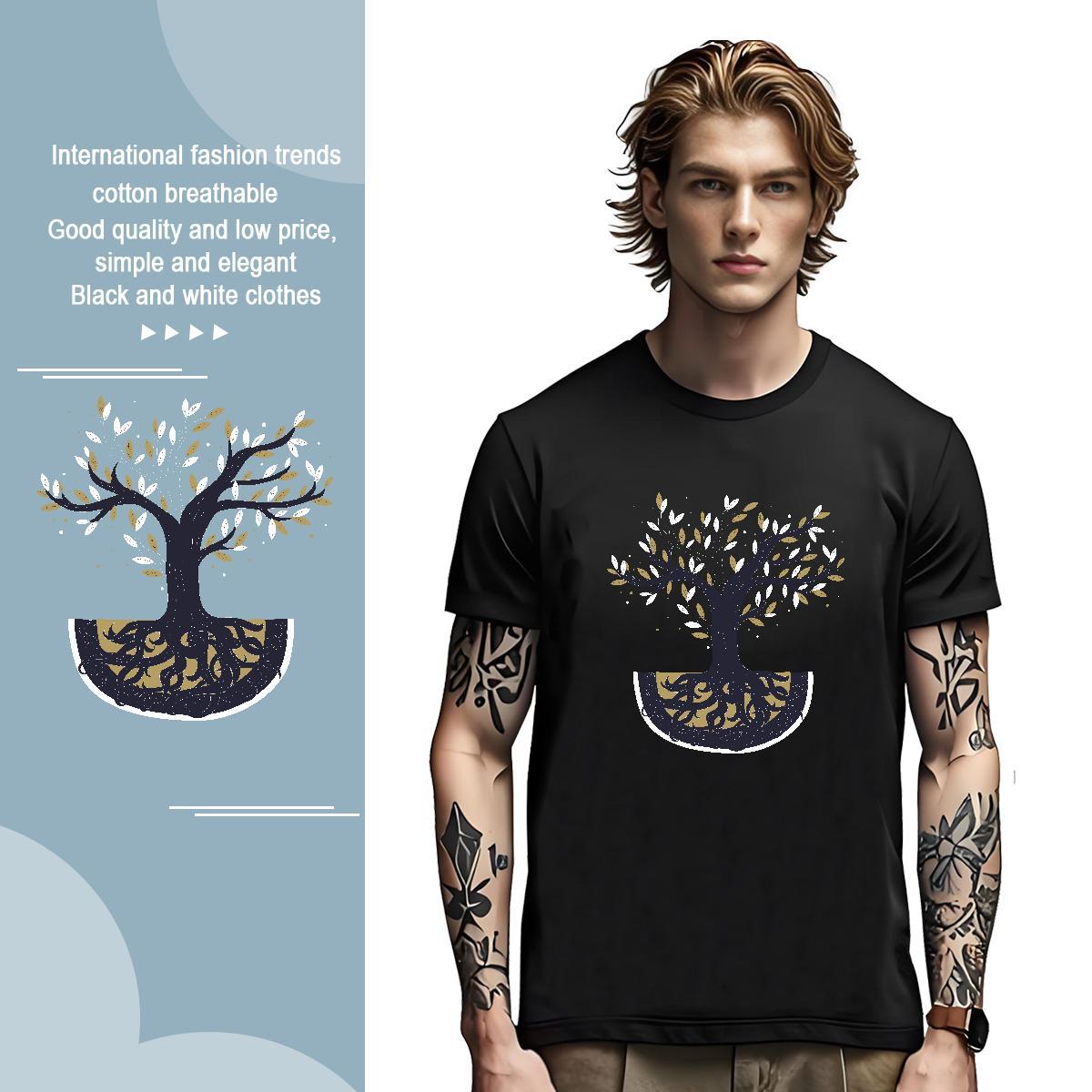 Men T Shirts 230g Pure Cotton tree Street Wear Breathable Short Sleeve DIY Printed Men Tshirts 2024 New Cool Tee Shirt