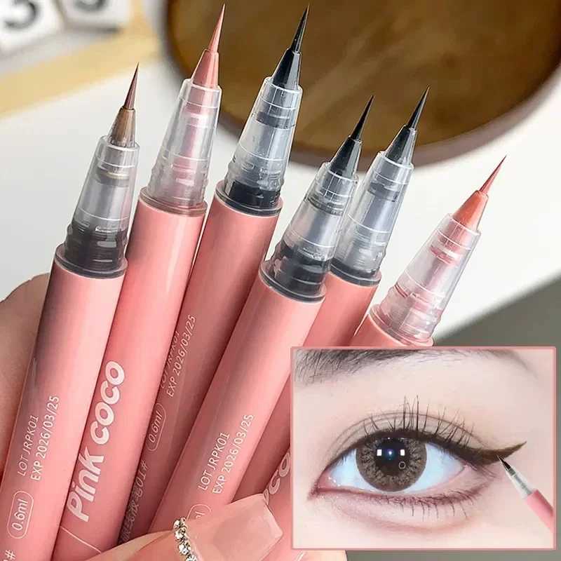 1PC Ultra Thin Silky Matte Liquid Eyeliner Waterproof Non Smudging Lasting Black Brown Pink Lying Silkworm Eye Liner Eyes Makeup Y240813