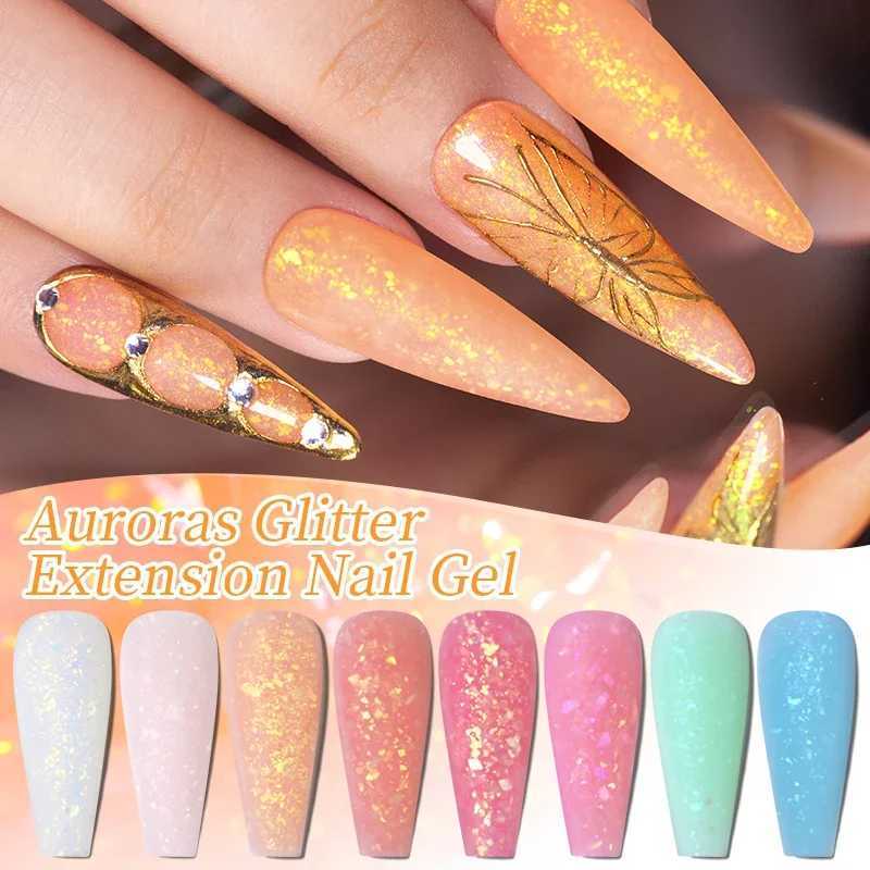 BOZLIN 15ml Aurora Glitter Extension Nail Gel Polish Shining Glimmer Semi Permanent Soak Off Color Extension Gel Rhinestone GlueM240814