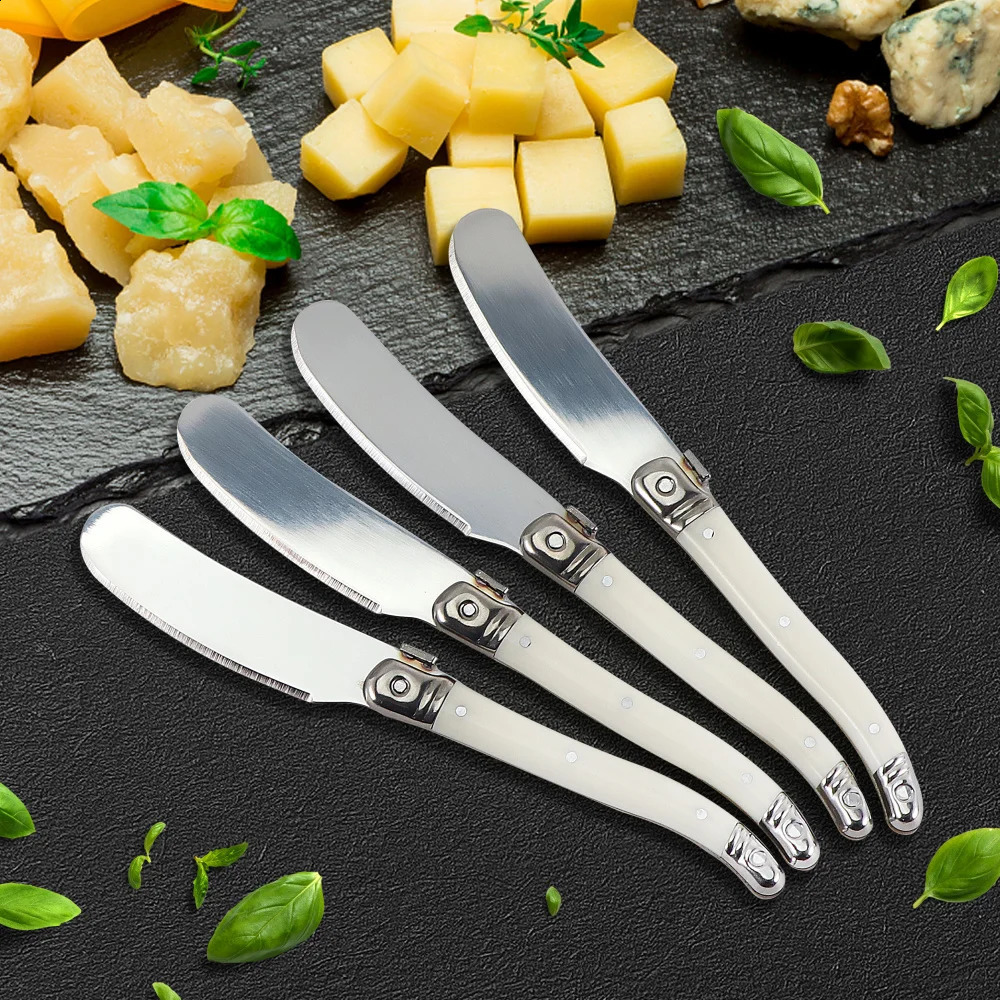 4/6/8 pieces butter knife butter spatula stainless steel jam spreader cake slicer white plastic handle cheese spreader knife 240812