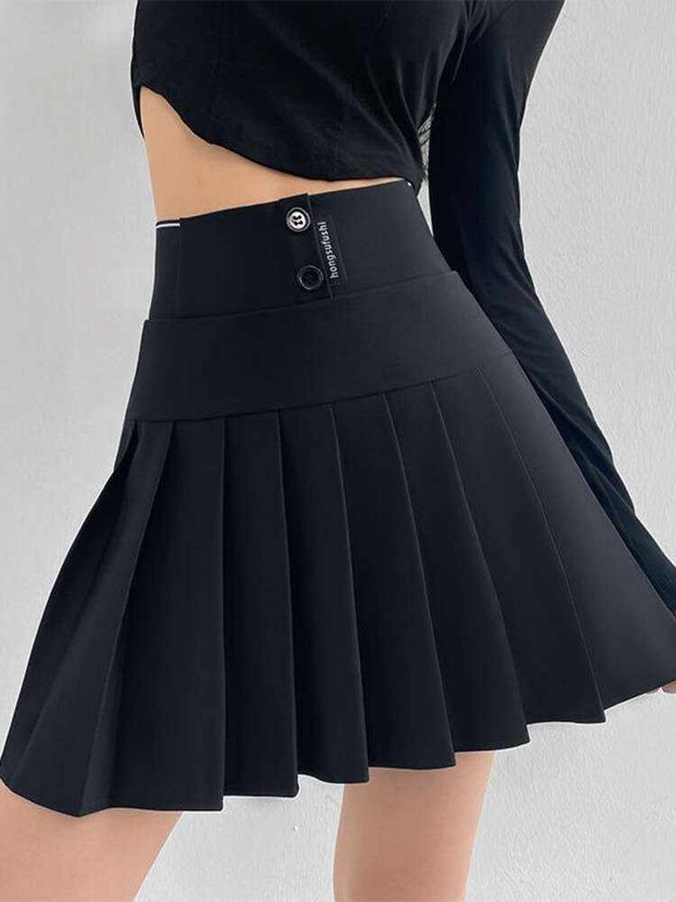Streetwear High Waist Mini Pleated Skirts Women Korean Preppy Style Chic Short Faldas Elegant Black Safety Lined Tennis Saia