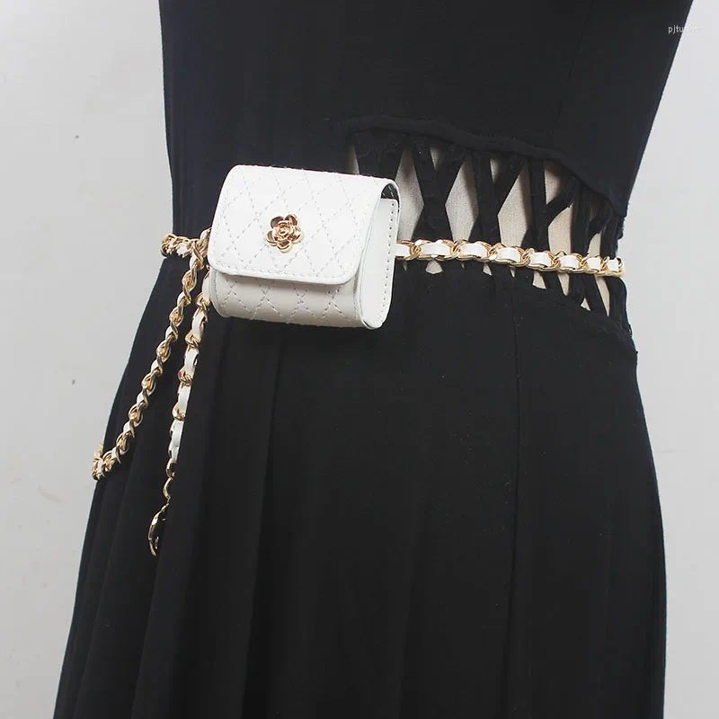 Belts Womens Fashion PU Leather Chain Bag Cummerbunds Female Dress Corsets Waistband Decoration Narrow Belt R2226