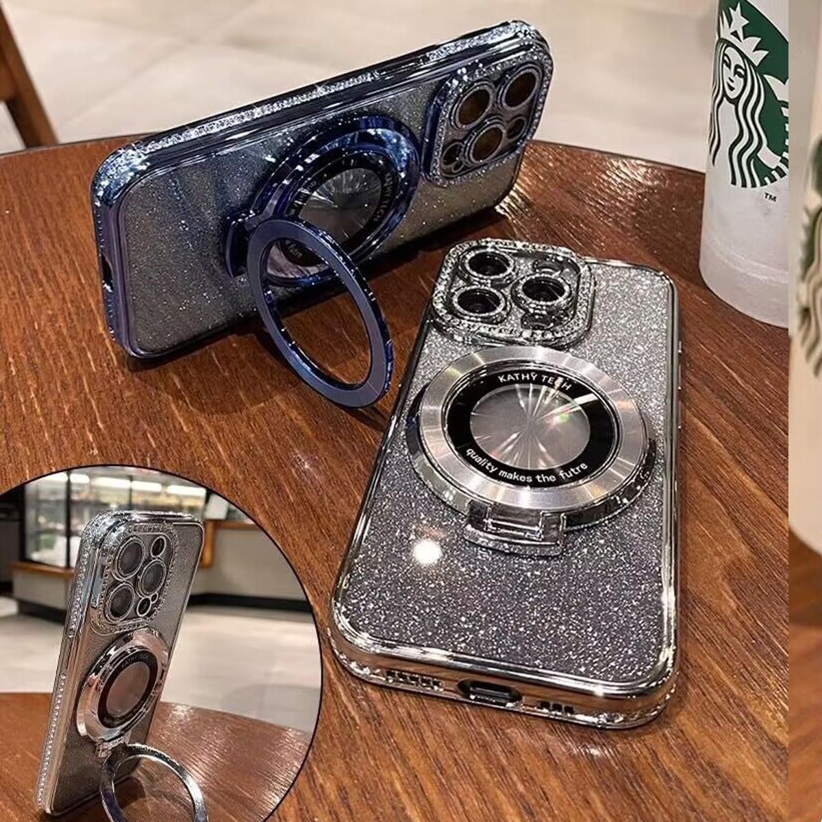 Luxury Diamond Bling Glitter Fold Ring Stand Magnetic For Magsafe Cases Shockproof Cover With Camera Lens Film Protector for iPhone 16 15 14 13 12 11 