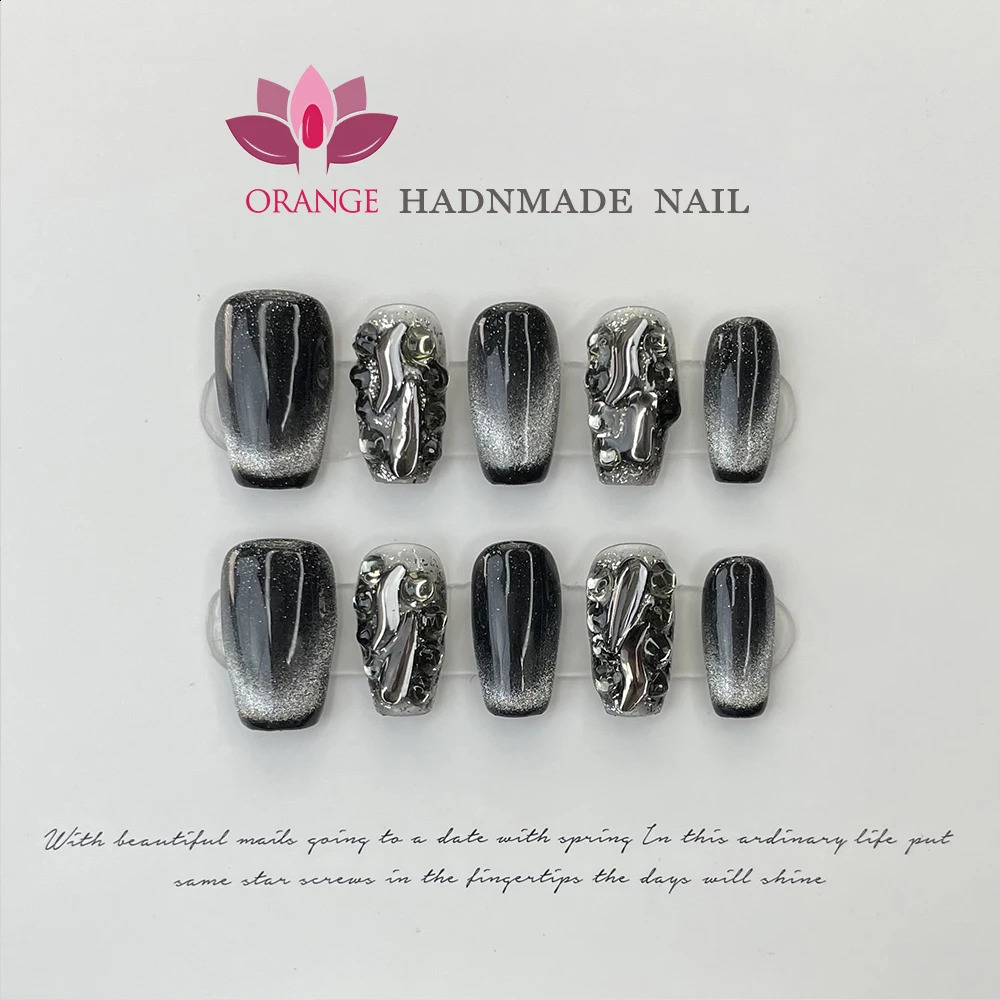 Handmade Press On Nails Cat Eye Full Cover Coffin Head Manicuree Decoration Wearable With Acrylic Nail For Girls 240810