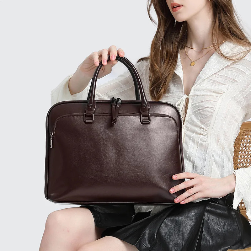 Womens Briefcase with Large Capacity Cowhide Leather and Simple Design Perfect for Commuting and Business Trips 240813