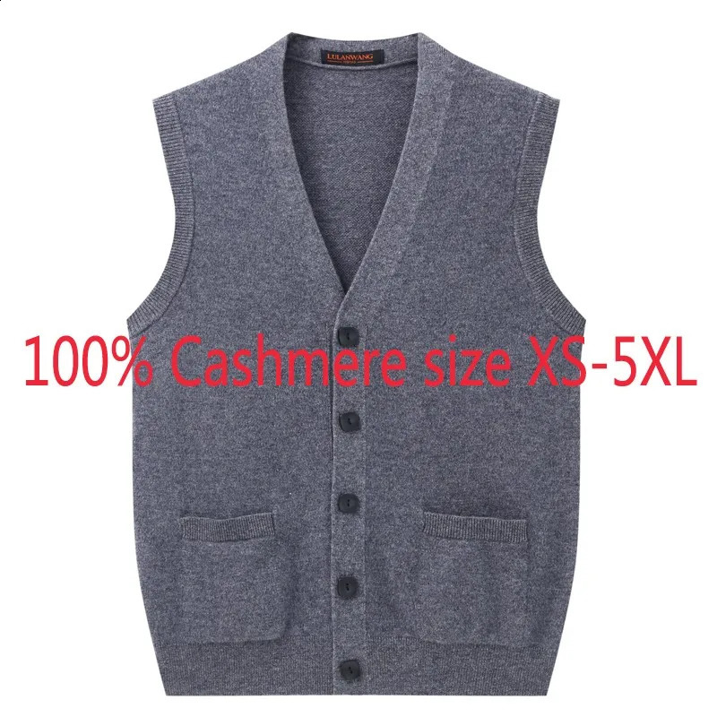 Fashion Men 100% Cashmere Sweater Single Breasted Casual V-neck Computer Knitted Vest Sleeveless Thick Plus Size XS-4XL5XL 240814