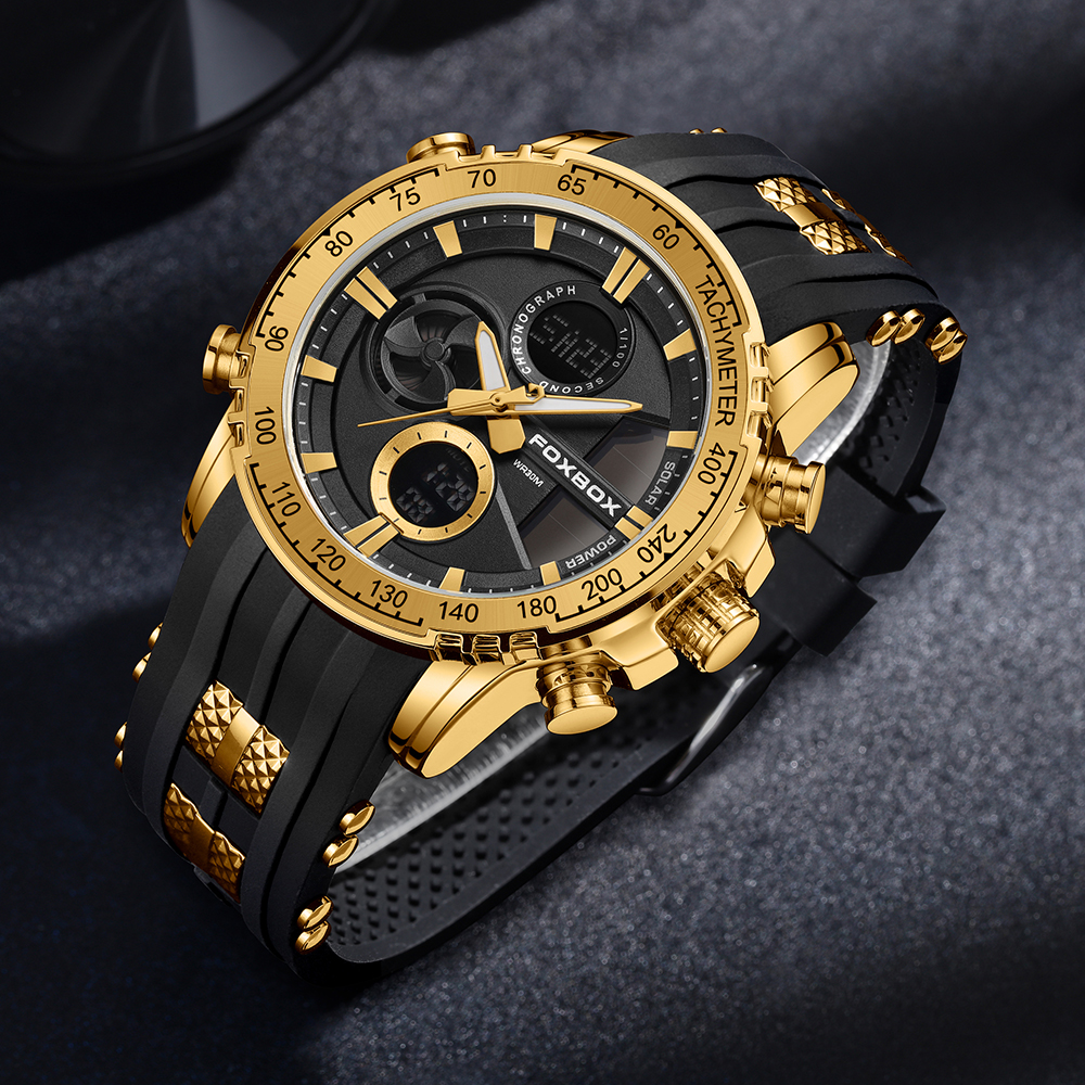 LIGE trendy sports student watch men's multifunctional waterproof night light alarm clock dual display electronic watch