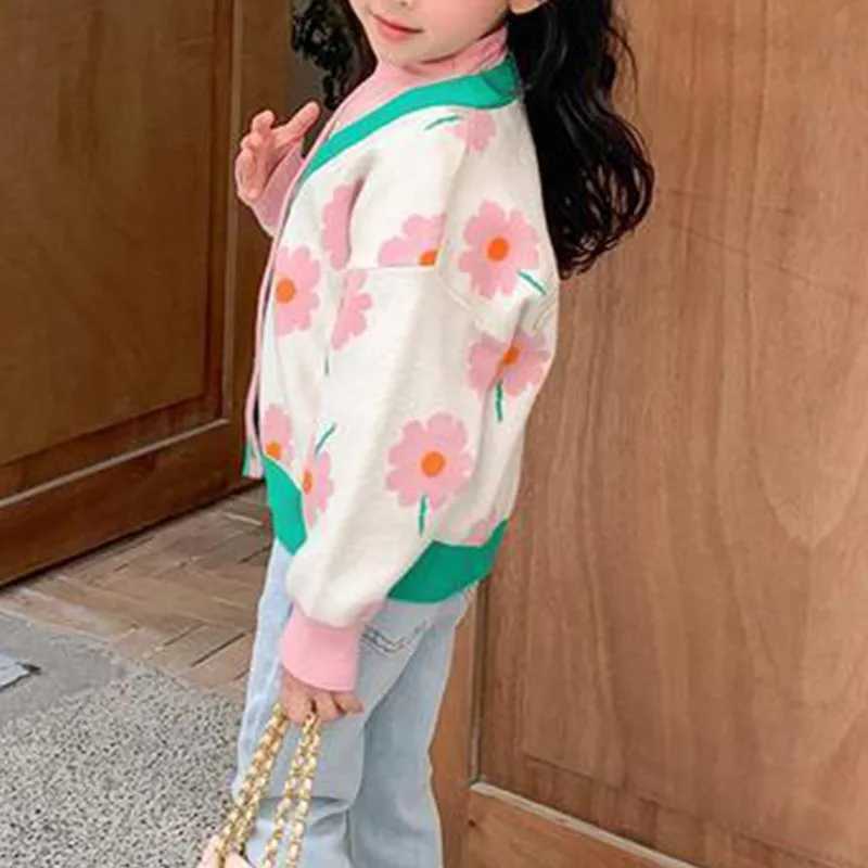 Fashion floral printed childrens coat long sleeved cardigan autumn baby girl knitted casual top spring jacket 0-9T W240813