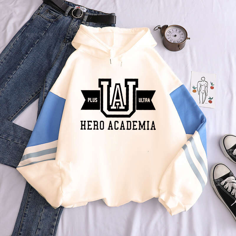Hero My Academia UA Anime Hoodies Simple Men Plus Size Streetwear Casual Warm Kangaroo Pocket Drawstring Sweatshirt