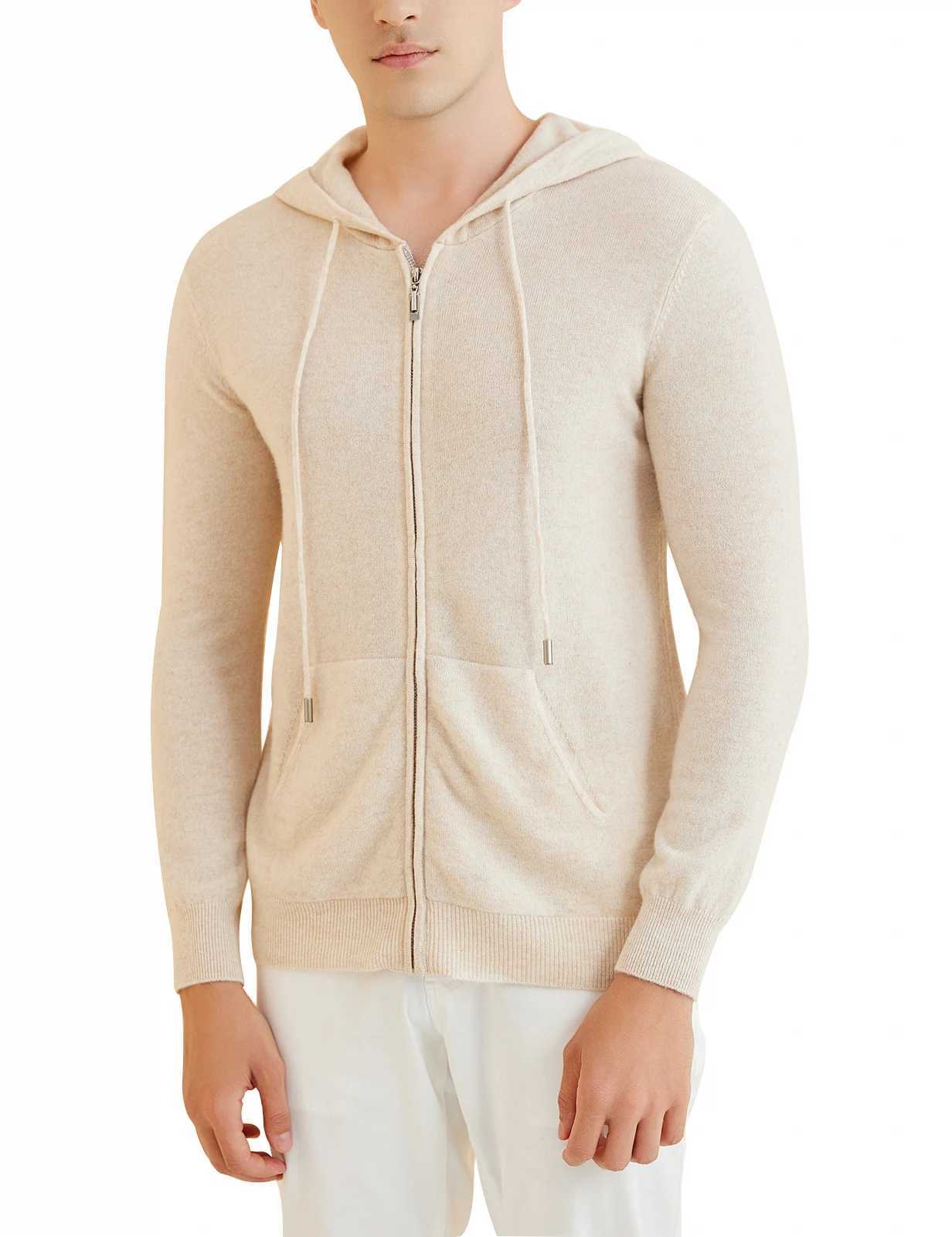 Long sleeved sweater mens cardigan hooded sweatshirt 100% Merino wool 2023 autumn and winter warm long sleeved zipper sweatshirt hooded jacketW240729