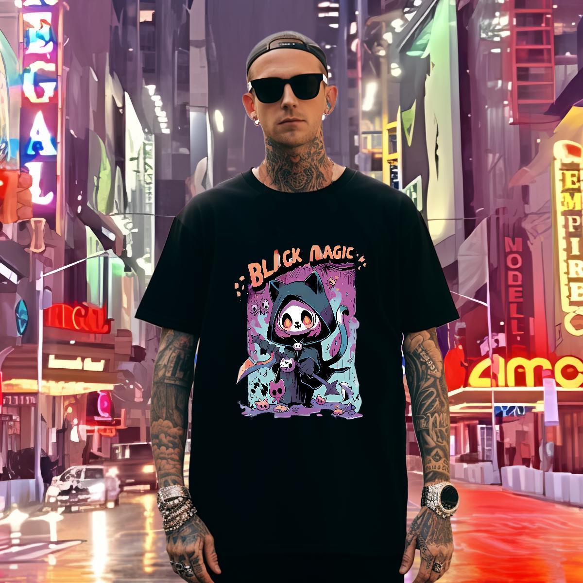 Man T Shirts 230g Pure Cotton Terror High Street Hip Hop Round Neck Short Sleeve Floral Print Men Tshirts Custom Loose Fit Tees Shirts