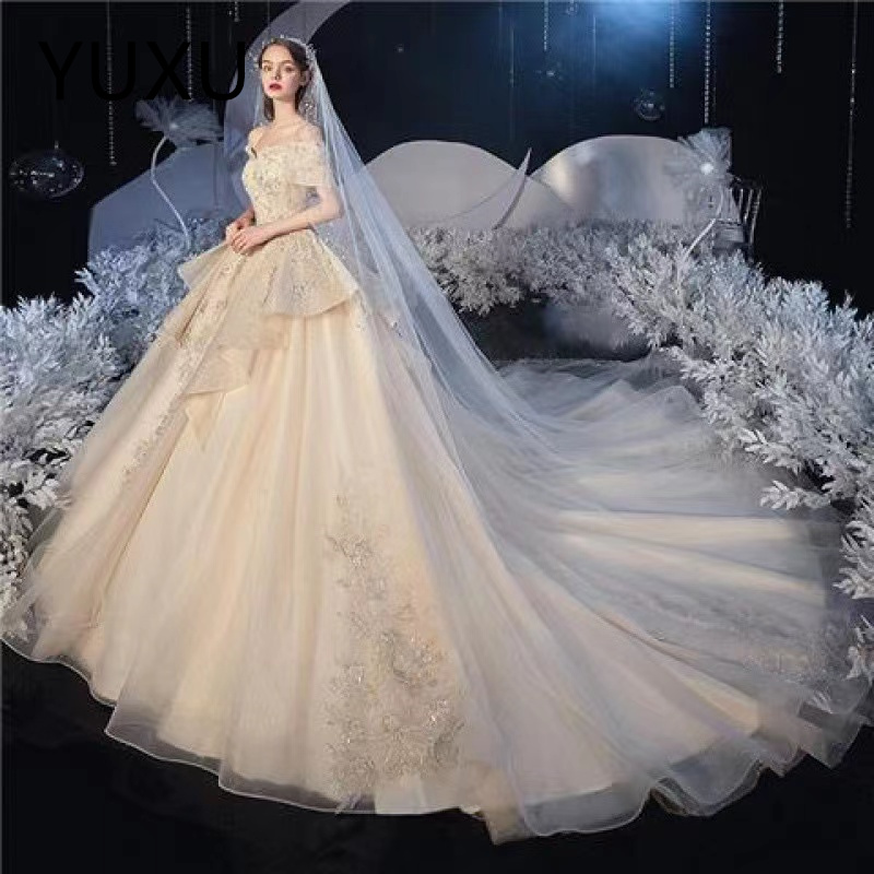 2024 Luxury Embroidery Ball Gowns Wedding Dresses off shoulder Princess Gown Corset Sweetheart Organza Ruffles Cathedral Train Bridal Dress Plus Size 