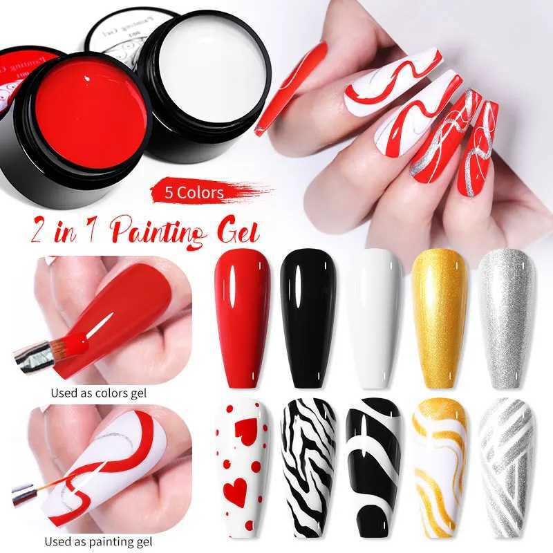 BORN PRETTY 5ml 2 In 1 Nail Painting Gel Black White Red Nail Drawing Gel Long Lasting Soak Off UV LED Nail Design Gel VarnishM240814