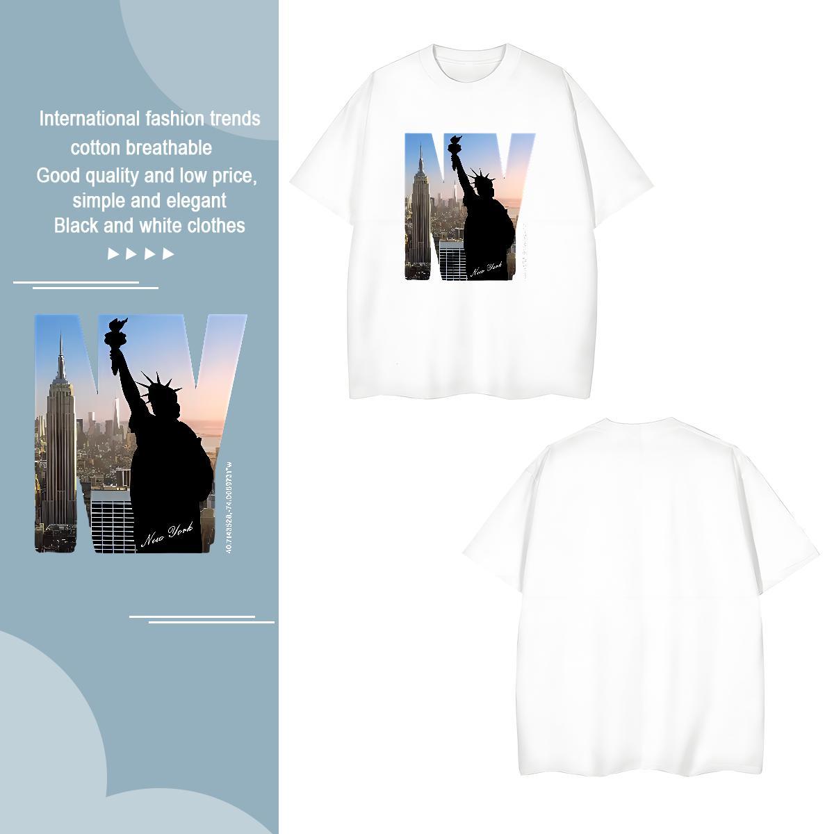 Comfortable T Shirt For Man the Statue of Liberty Breathable Short Sleeve Street Casual Asian Size 230g 100% Cotton Men Tshirts Classic Casual Tee Shi