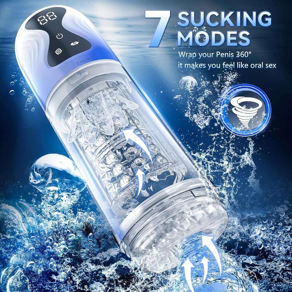 Men's automatic male sexual toy - Male sexual toy pump with 7 suction and 7 rotation modes and tongue licking, adult toy waterproof male stroke L