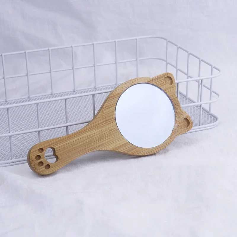 Compact Makeup Mirror Cute Cat Handheld Bamboo and Wood Makeup Mirror Portable Pocket Makeup Mirror for Women Travel W240813