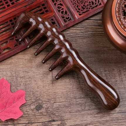 Natural ebony comb sandalwood comb large teeth wide teeth curly comb healthy massage meridian women prevention of electrostatic hair loss W240813