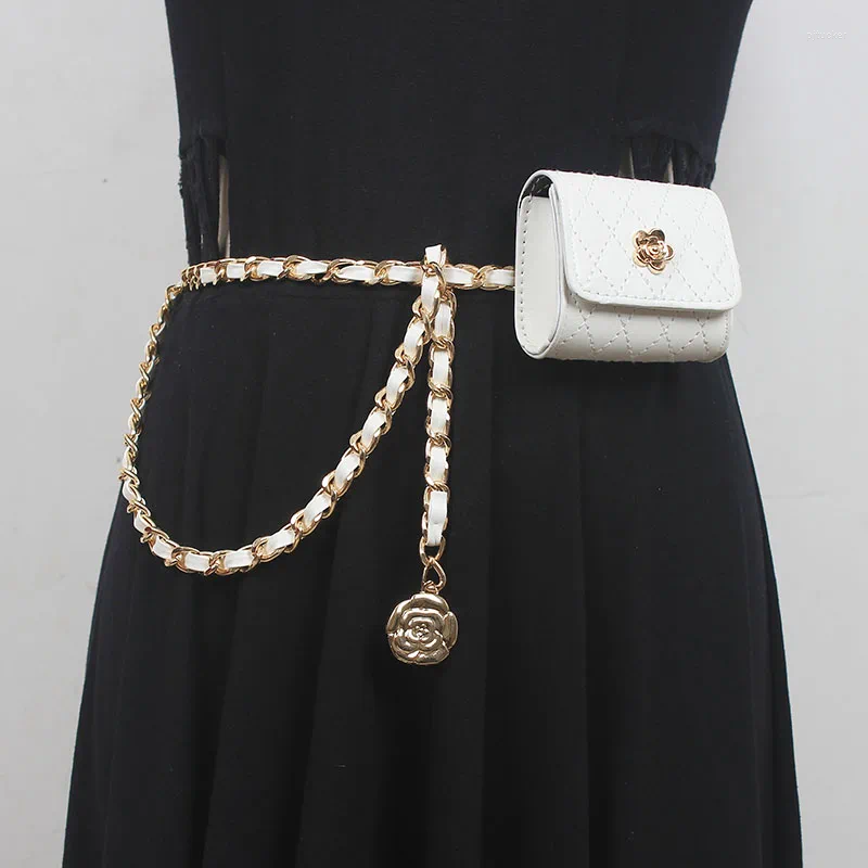 Belts Womens Fashion PU Leather Chain Bag Cummerbunds Female Dress Corsets Waistband Decoration Narrow Belt R2226