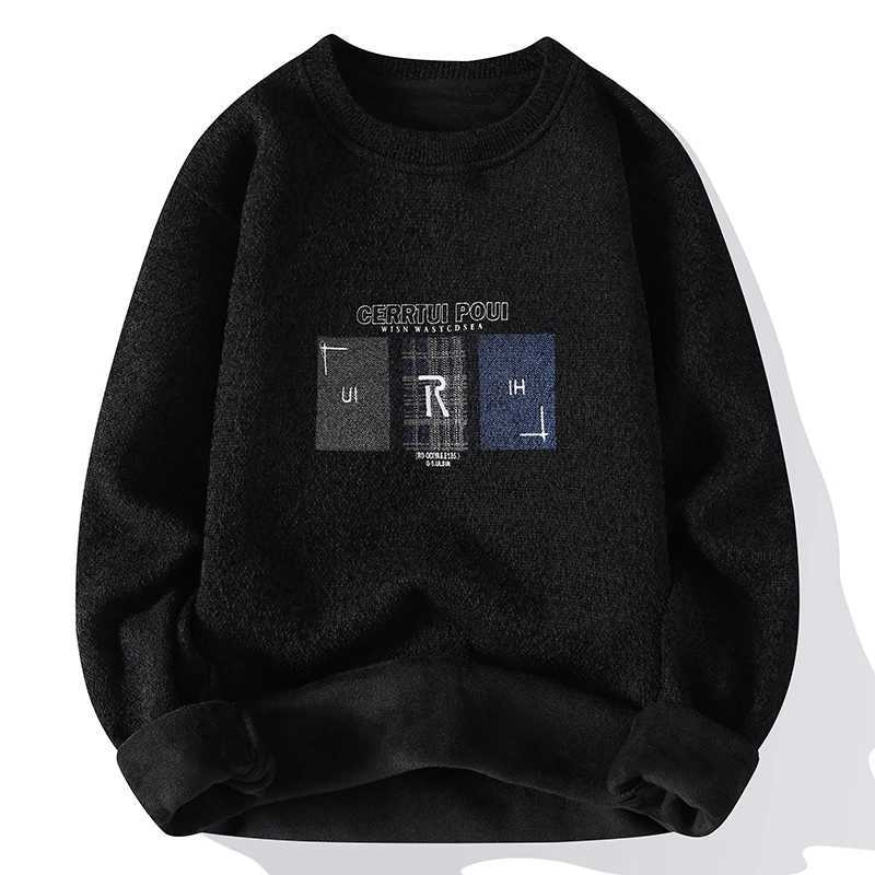 2023 autumn and winter mens plush thick sweater loose casual Korean version warm and layered knitted sweaterW240729