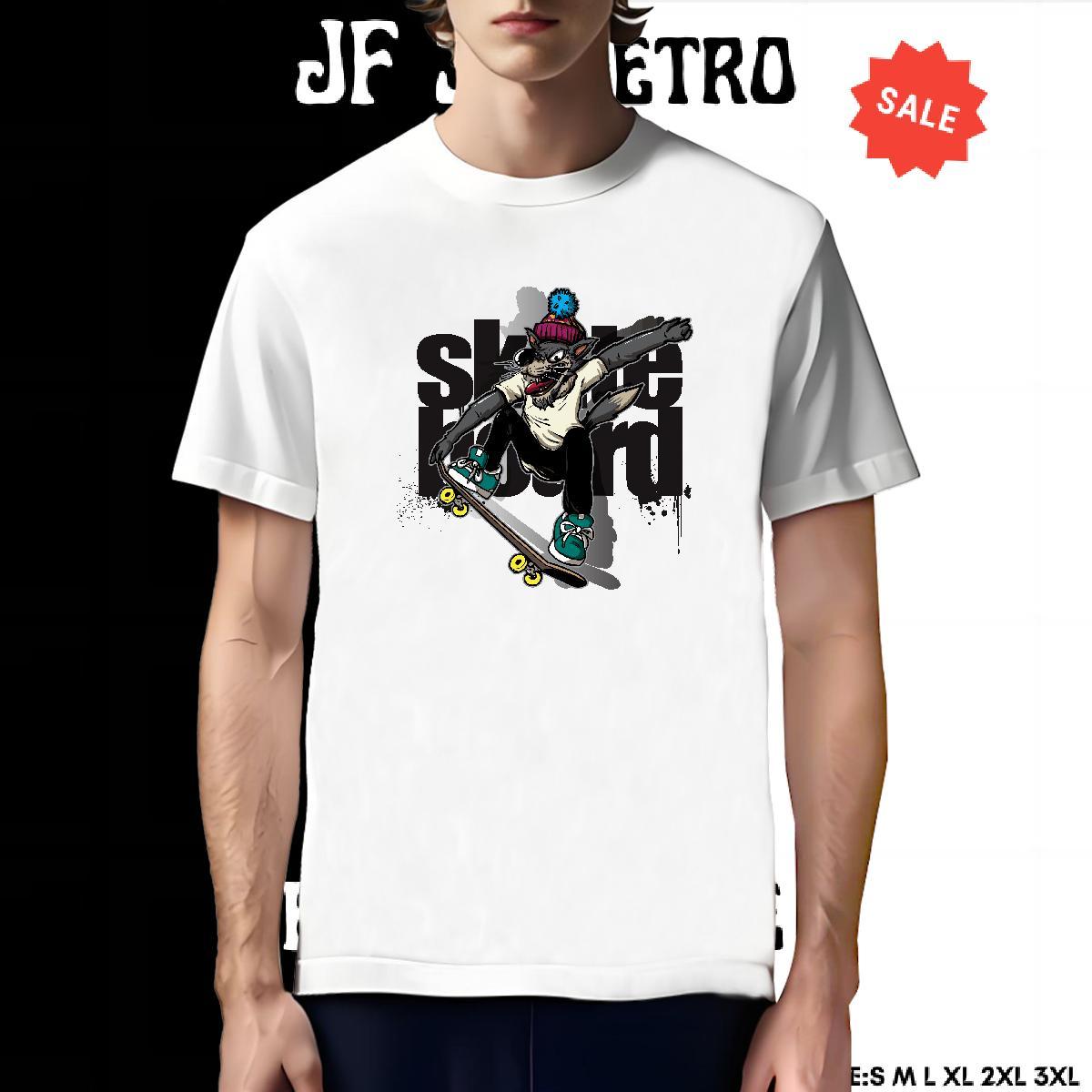 Popular T-Shirts wolf Pure Cotton High Street Hip Hop Cartoon Print 100% Cotton 230g Mens Tshirts Brand Tees Shirts