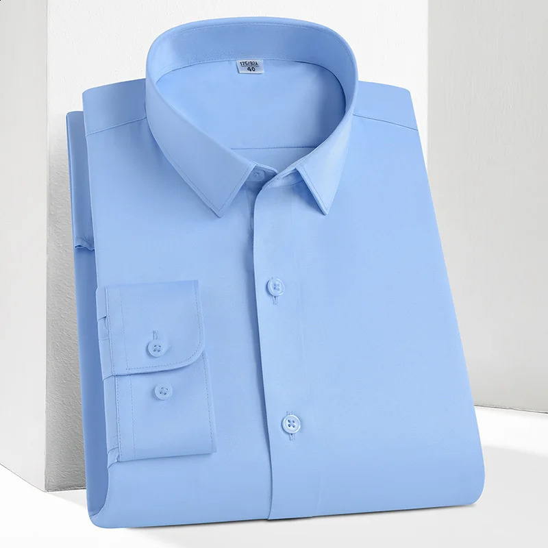 mens social shirts long sleeve smooth comfort soft casual without pocket solid Dress shirt regular fit wrinkle Free Man Top 240814