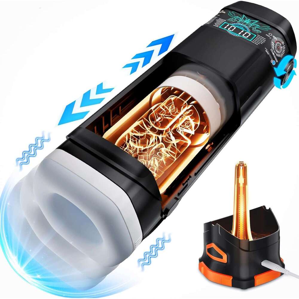 Men's Sex Toys Men's Utensils - Adult Toys Men's Pump, 10 Vibrations and 10 Push Speeds, with Heating and Drying Base, LCD Display Scre
