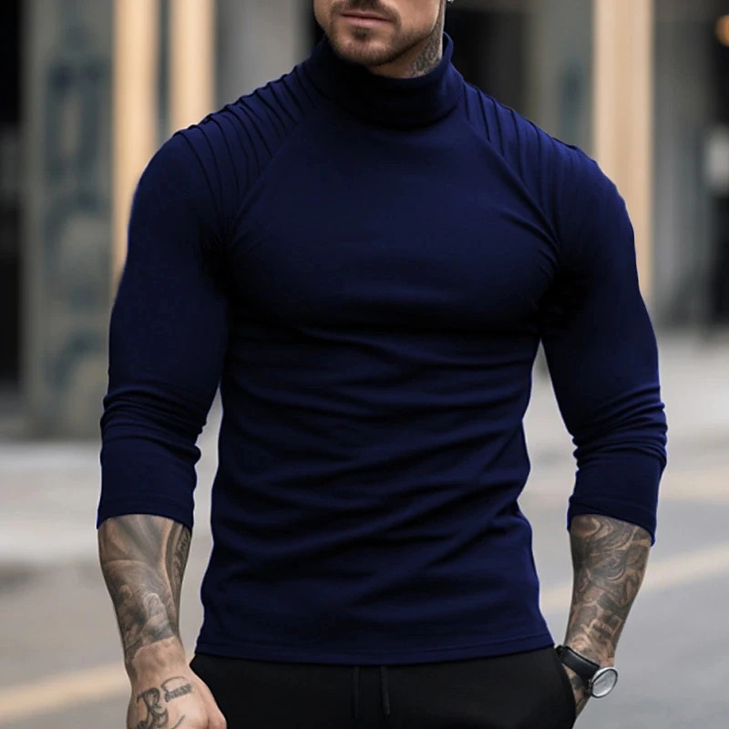 Half High Neck Men Solid Long Sleeve T-Shirts Spring Autumn Male Clothes Tees Versatile Fashion Basic Bottoming Casual Tops 240814