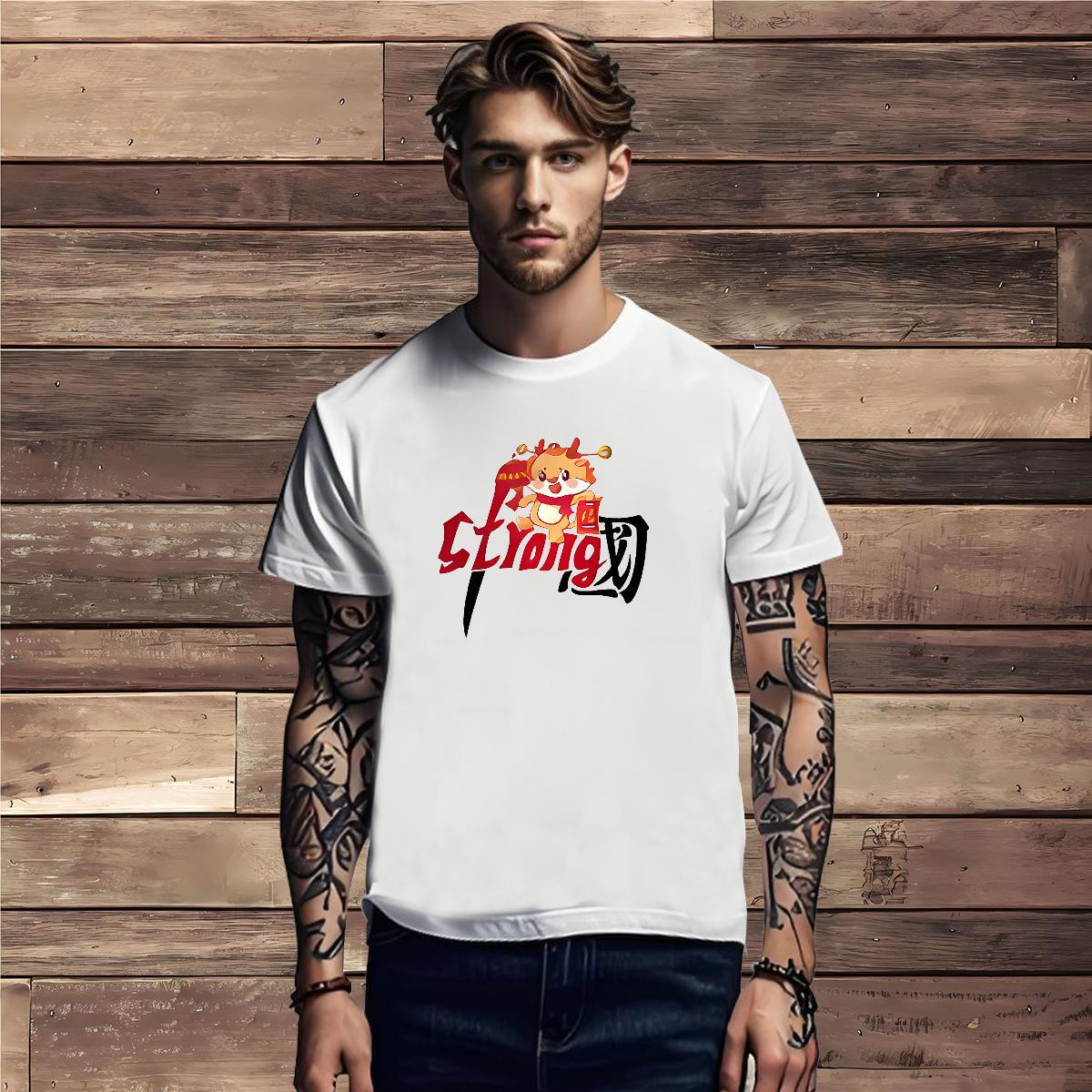 T-Shirts for Men 100% Cotton 230g Cartoon Dragon Casual Daily Wear Breathable Crew Neck Custom Print Oversized Men Tshirts DIY Unisex Tees