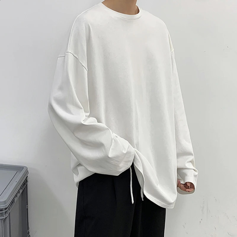Loose Sweatshirts Men Solid T Shirt Neutral Streetwear Fashion Women Korean Clothes Cotton Pullover Long Sleeve T-shirts Man 240814