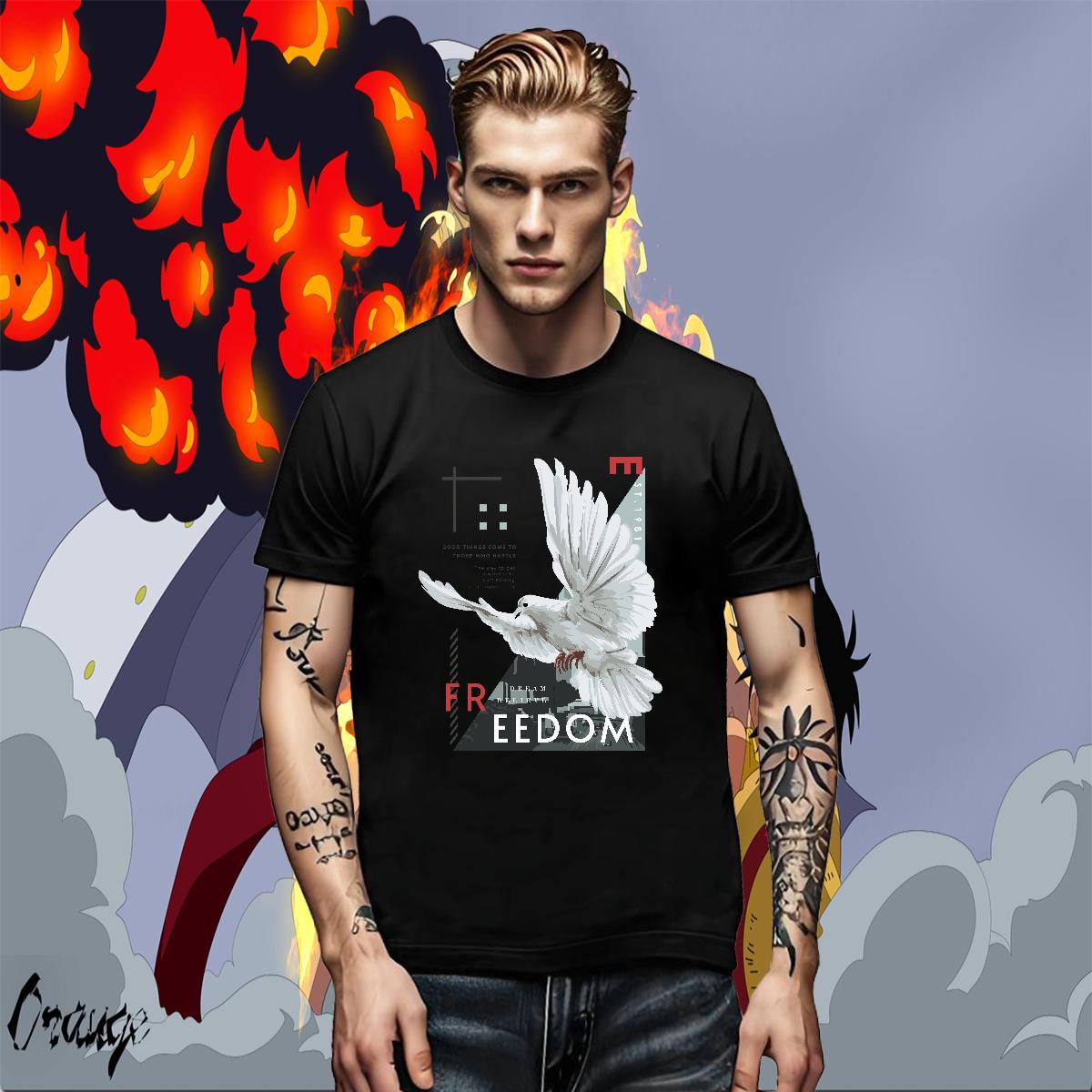 Classic Men Clothes T-Shirt Home Outdoor 230g Cotton Oversized 3XL 4XL O Neck Short Sleeves eagle T shirt New Wear