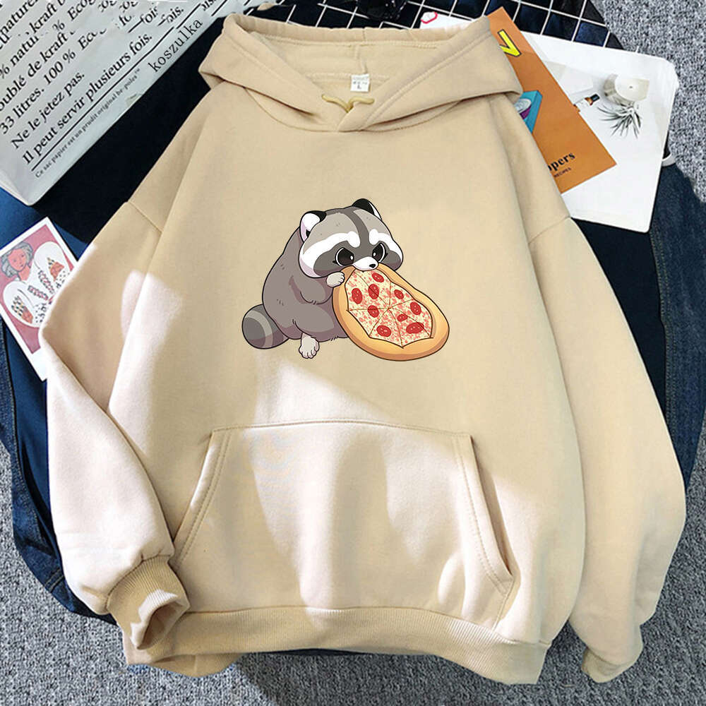 Pizza Cartoon Raccoon Hoodie Women Cute Print Hoodies Haruku Sweatshirts Autumn Winter Plus Size Fleece Hooded Pullover s