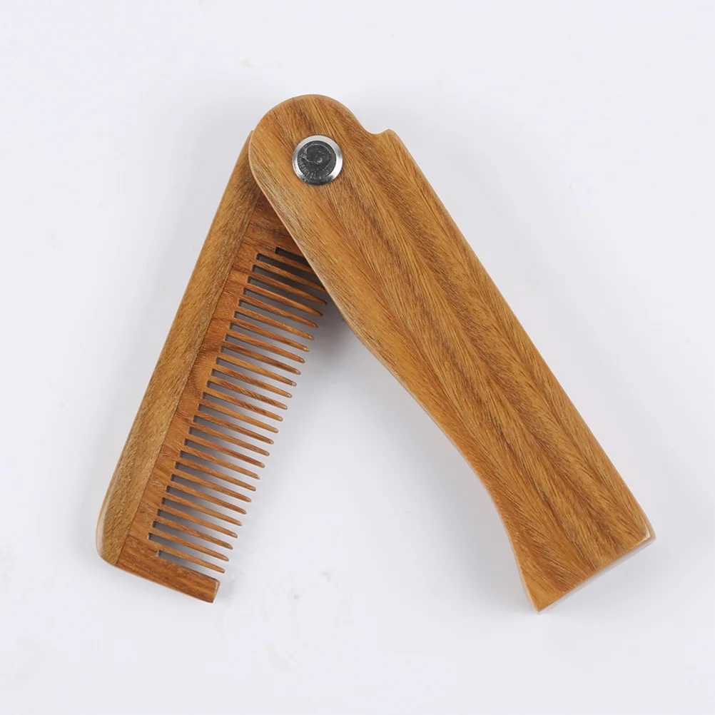 Folding green sandalwood comb anti-static wooden hair comb natural green sandalwood comb for hair care and massage W240813