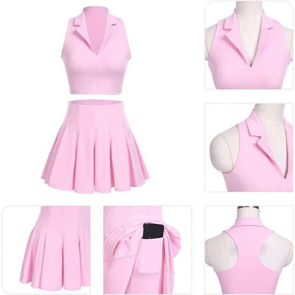 Piece 2 Dress for Women Pleated Tennis Skirt Sleeveless Racerback Padded Crop Top Golf Workout Outfits