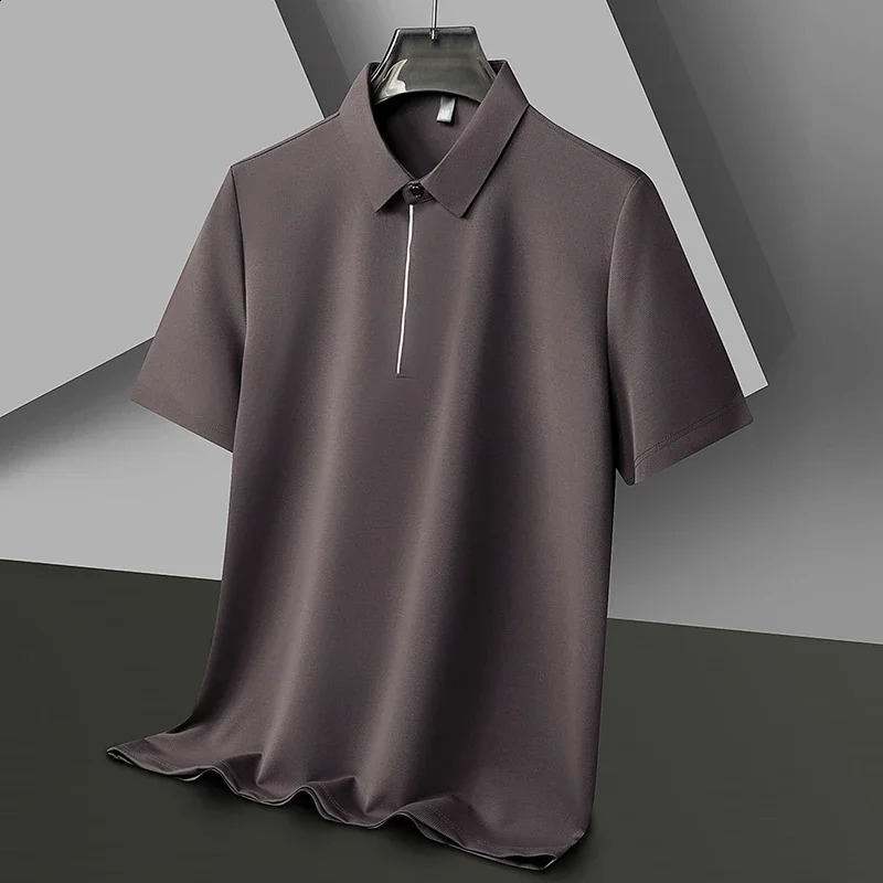 2024 Summer Mens Business Solid Short Sleeved POLO Shirt Comfortable and Cool Casual Fashion T-shirt o240814