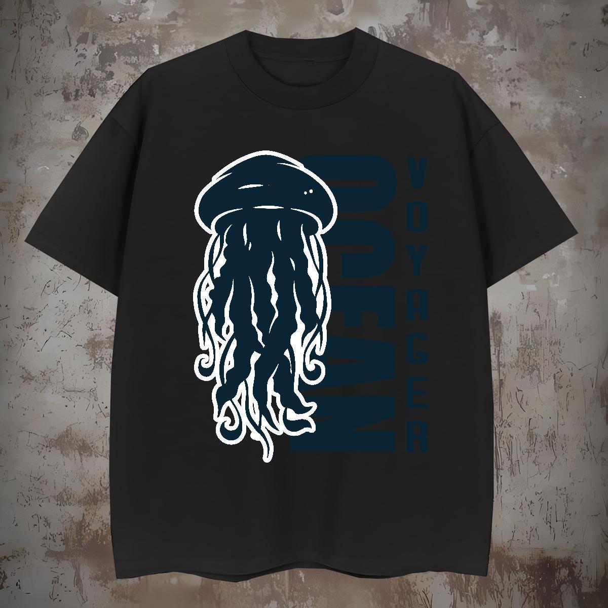 Free Shipping T-Shirts for Men jellyfish Breathable Soft Hip Hop Oversized 4XL 230g 100% Cotton Couples T Shirts Fashion New Tees