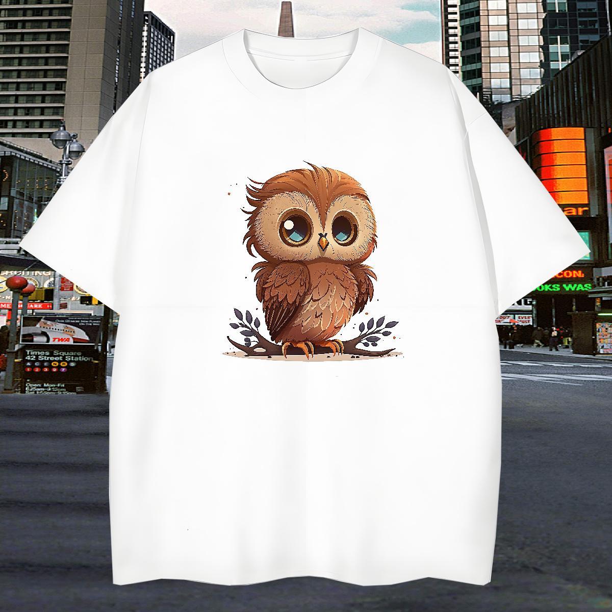 T-Shirts for Men 230g Cotton Owl Daily Wear Crew Neck Breathable Custom Printing Mens Tshirts Casual New Cool Tops