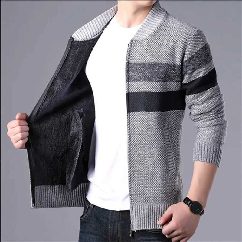 New striped knitted cardigan mens winter wool warm sweater jacket mens daily casual knitted sweater mens ultra-thin cardiganW240729