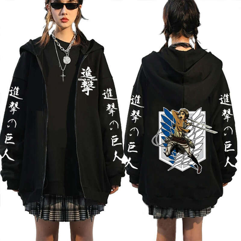 On Attack Titan Anime Plus Size Zipper Hoodie Shingeki No Kyojin Yeager Eren Printed Hooded Men Women Sweatshirts Zip Up Jacket