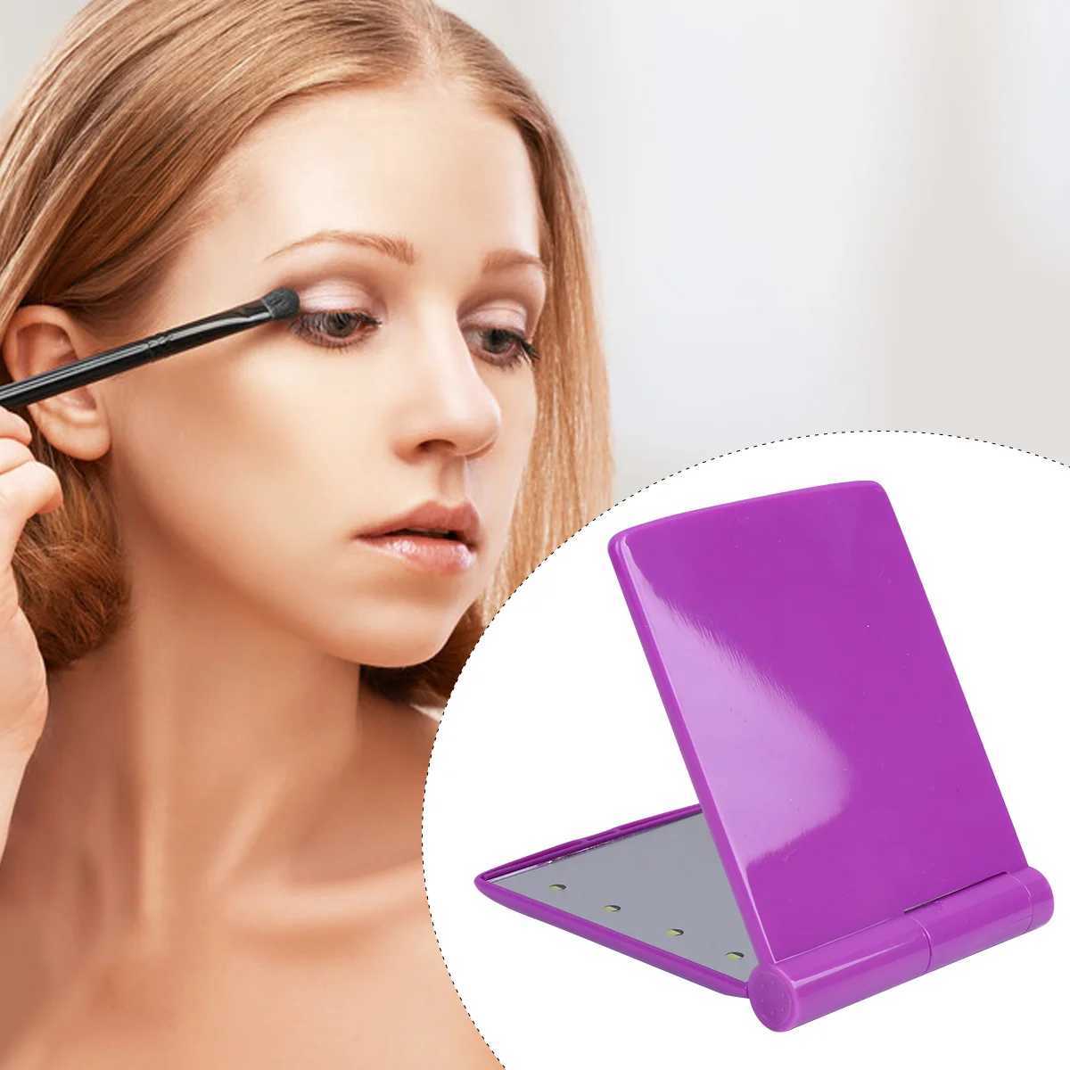 Folding LED vanity mirror double-sided makeup folding small wallet hand-held portable pocket blue W240813