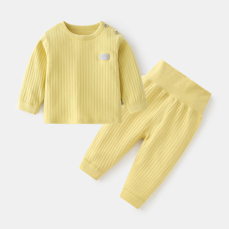 Baby underwear set boys and girls pure cotton stand collar shoulder buckle two children's autumn and winter jacquard long Johns high waist