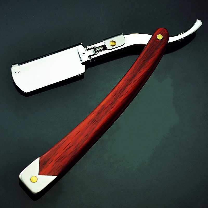 1PC Stainless Steel Manual Straight Razor Mens Shaving Razors Solid Wood Handle Beard Remover Folding Shaving Knife G0114M240814