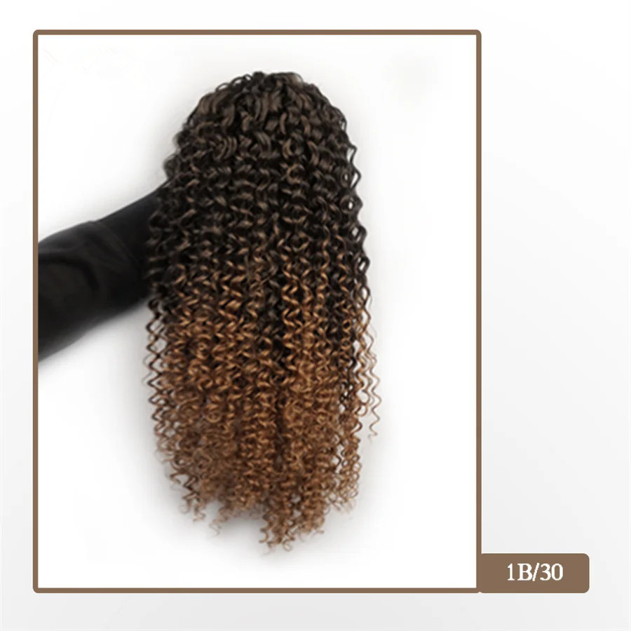Ombre Human Drawstring Puff Ponytail Extensions Afro Wavy 16 Inch Clip In Ponytail Hair Curly Brown Blonde hairpiece 1pcs 120g