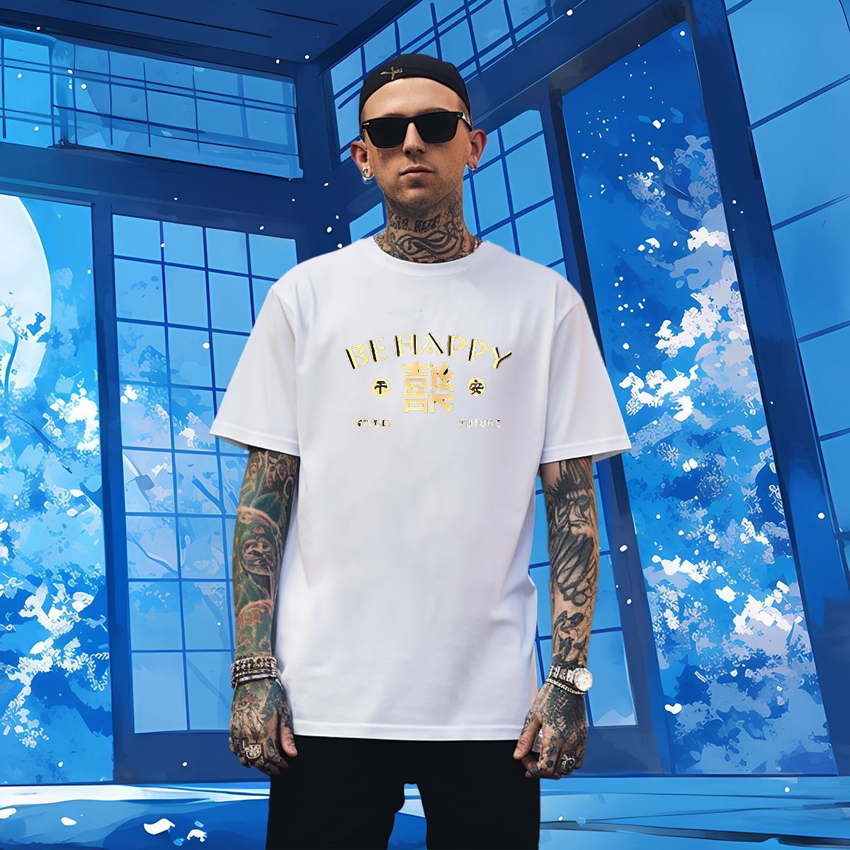 Cool Design letter T Shirt For Man Sport Men Tops Tees 230g 100% Cotton Fashion Short Sleeve Soft Custom Print Oversized Clothes