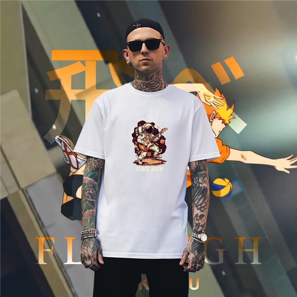 Men T Shirts 100% Cotton 230g universe Summer Casual Breathable Short Sleeve Graphic Mens Tshirts Fashion Unisex Tees Shirts