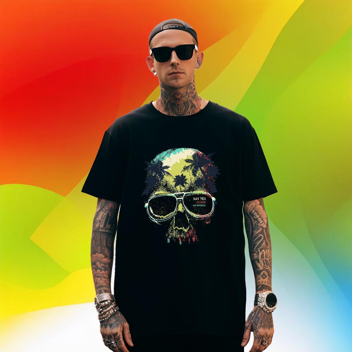 Loose Fit Men Tees Outdoor 230g Cotton Custom Anime O-Neck Short Sleeve tree T Shirts Men Fashion New Tops