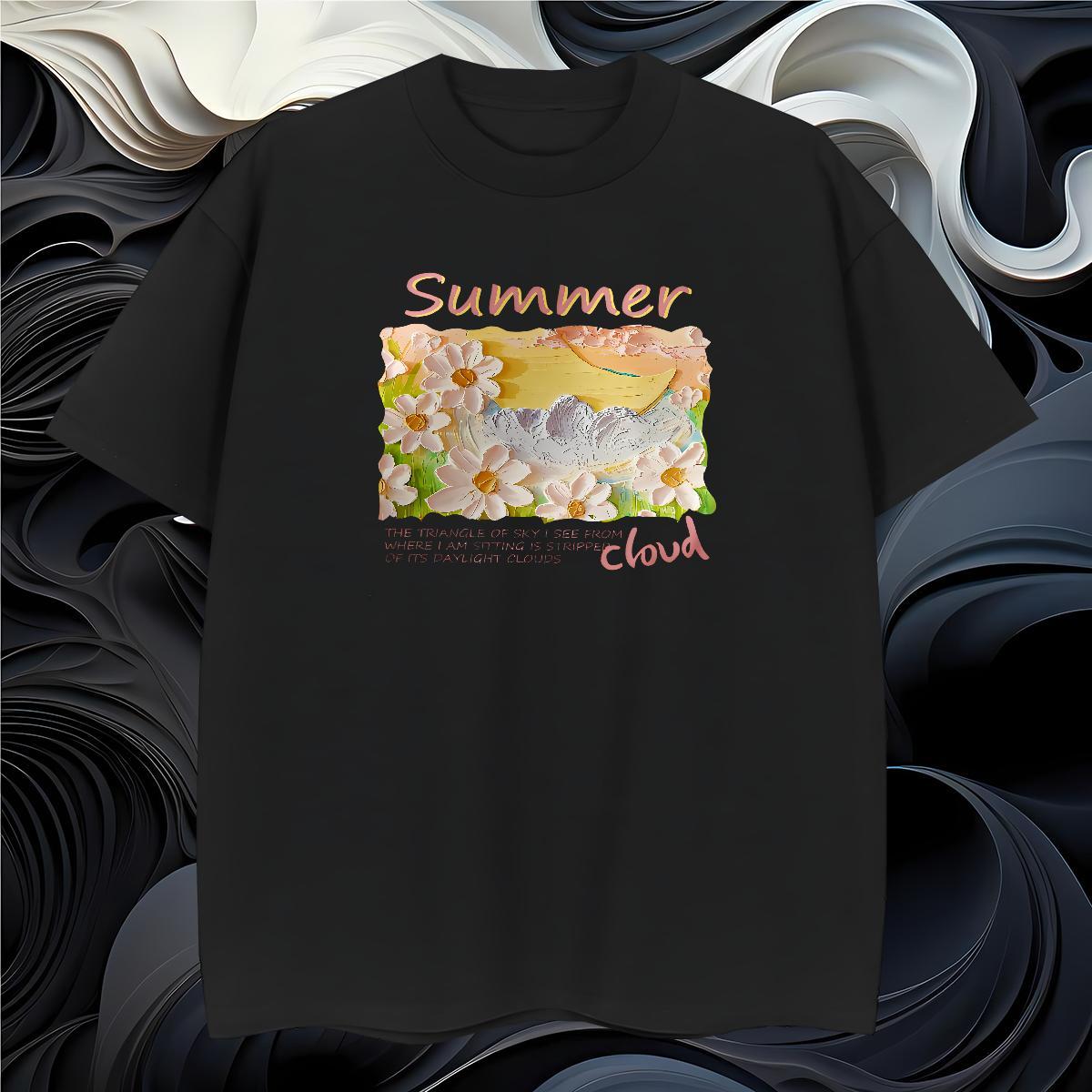 Cool flower Man T Shirts Summer Casual Men Clothes T-Shirt 230g Cotton Wholesale Crew Neck Breathable DIY Anime Tees Shirts